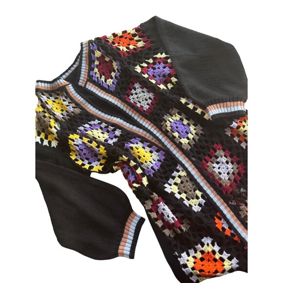 SHEIN Sweaters - Vintage Boho Crochet Long Cardigan Multicolor Patchwork Design